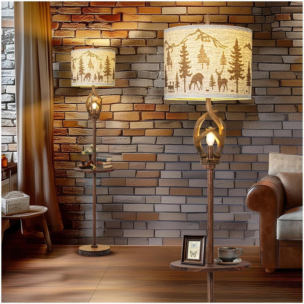 Vintage Deer Antlers Floor Lamps For Living Room with Night Light, Bronze-2