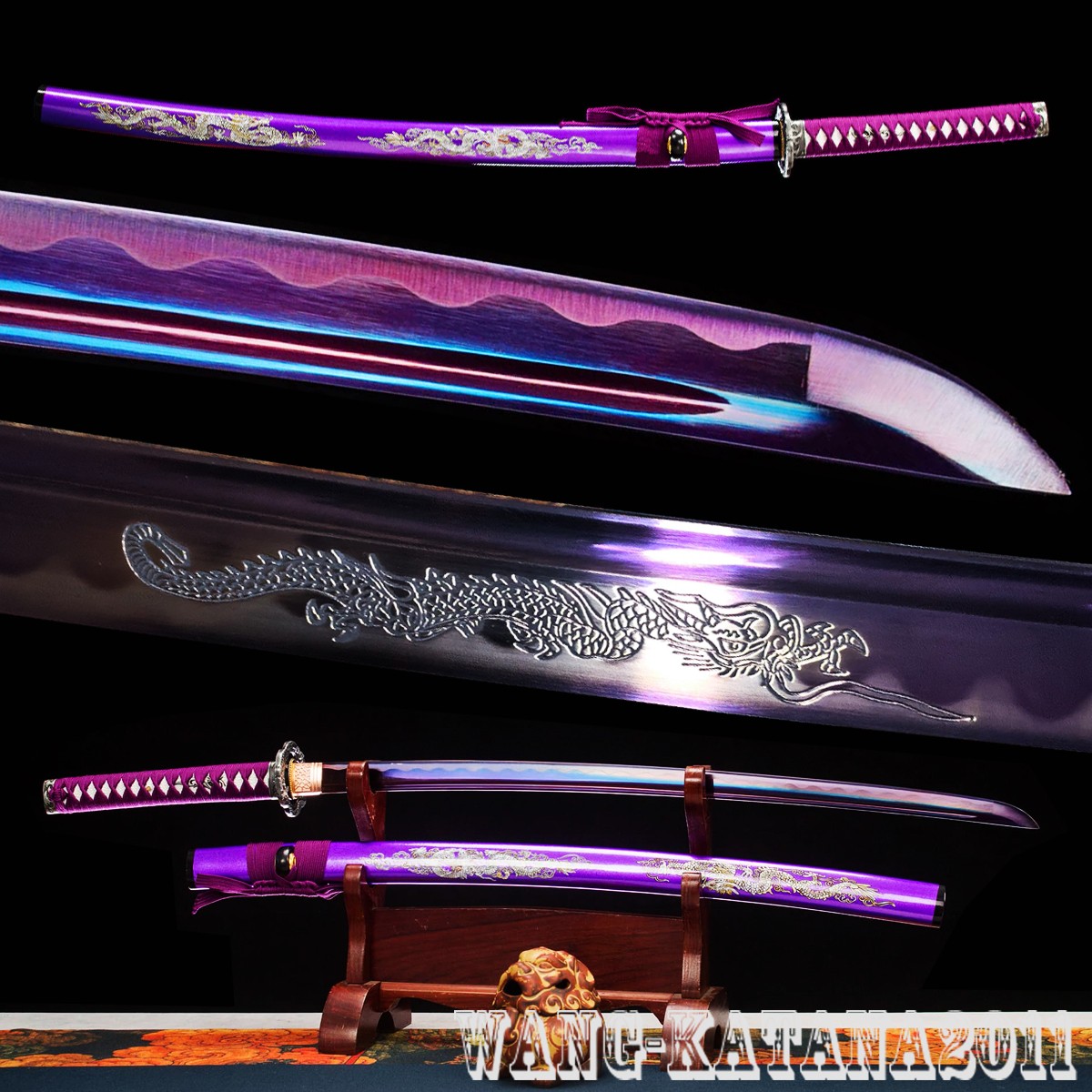 Sharp All Purple Dragon Japanese Samurai Katana Sword Battle Ready 1095Steel
