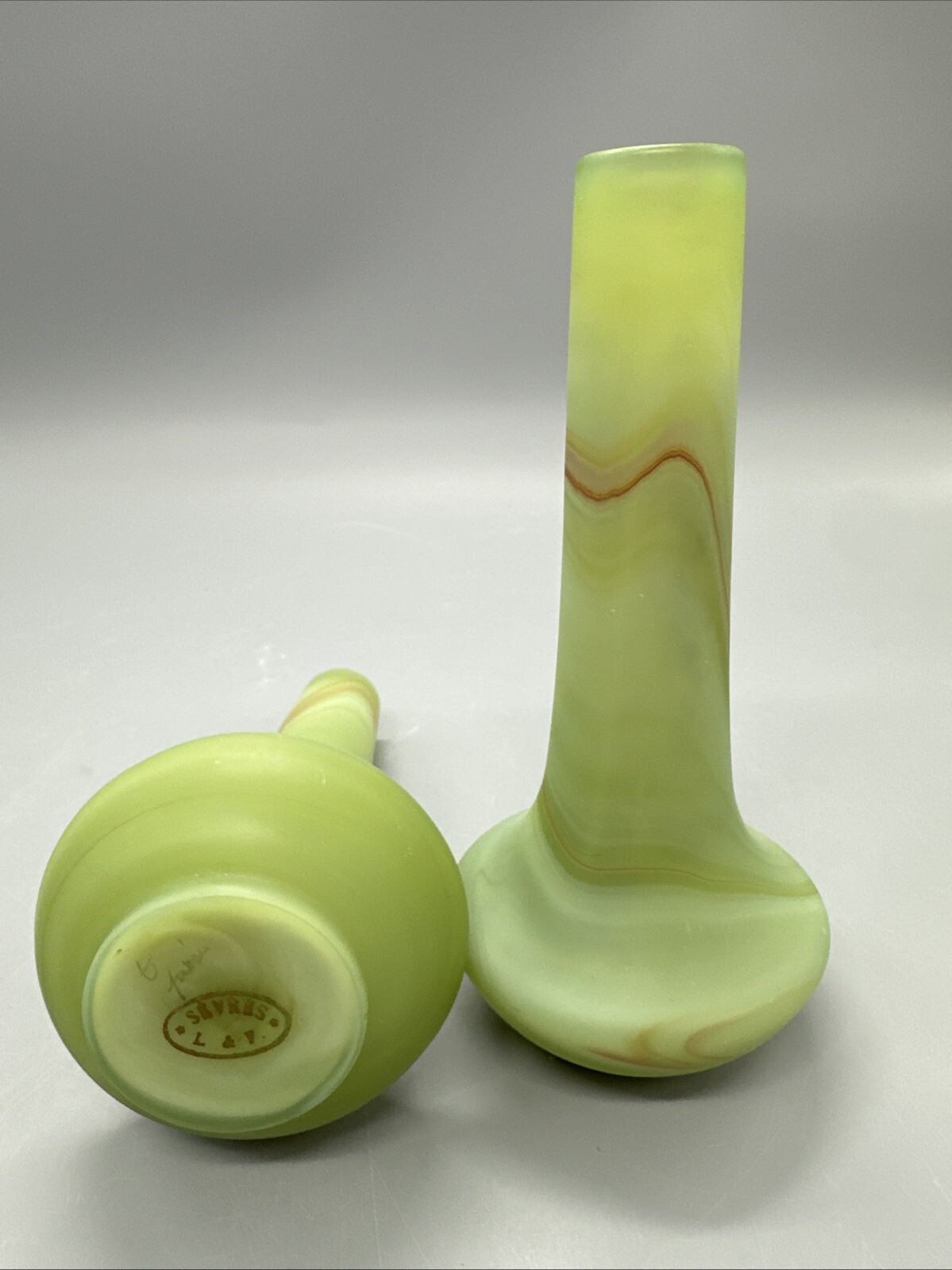 2 SEVRES L&F LITHYALIN MARBLED GLASS VASES ANTIQUE RARE PAIR 2 SEVRES L&F LITHYALIN MARBLED GLASS VASES ANTIQUE RARE PAIR