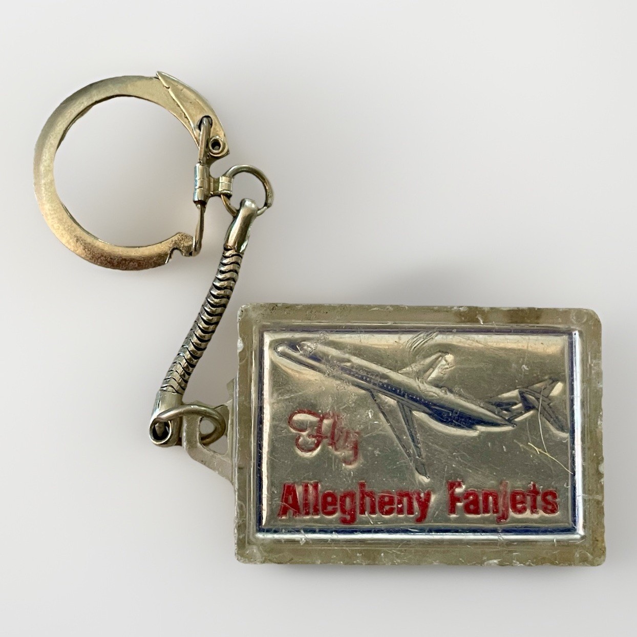 Vintage ALLEGHENY AIRLINES Fly Fanjets Keychain Jet Plane Keyfob 1953-1979