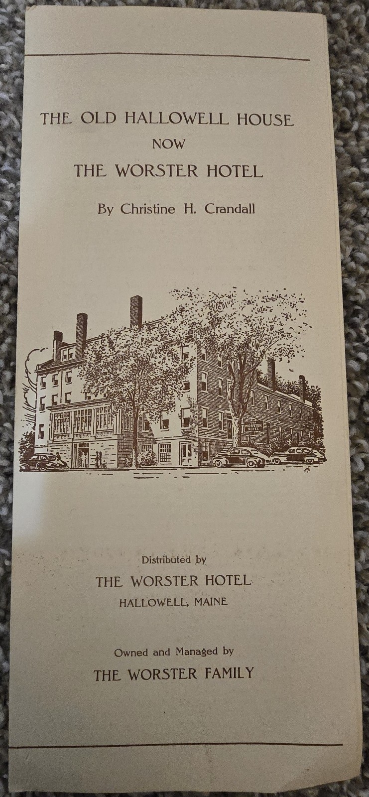 Vintage The Old Hallowell House Worster Hotel Brochure Hallowell Maine