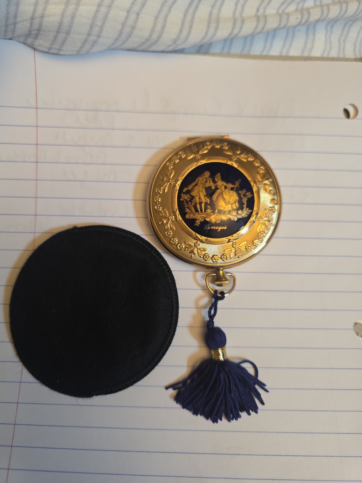 Vintage French Limoges porcelain pocket compact mirror