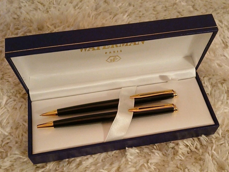 Waterman Paris Black/Gold Tone Ballpoint Pen Pencil Set 