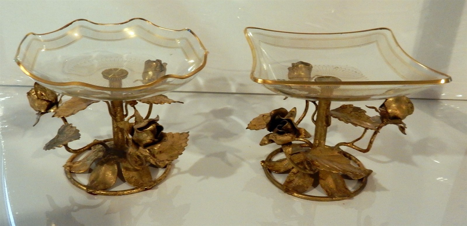 Two Vintage Hollywood Regency Gilt Compotes / Dishes