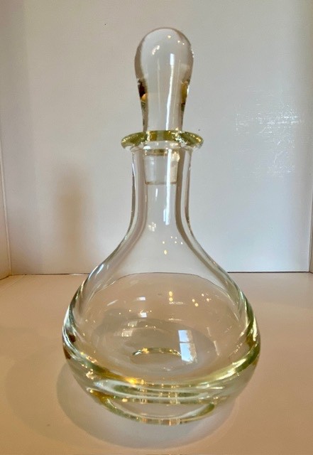 Vintage Clear Art Glass Perfume Bottle with Stopper Heavy Base Smooth Pontil