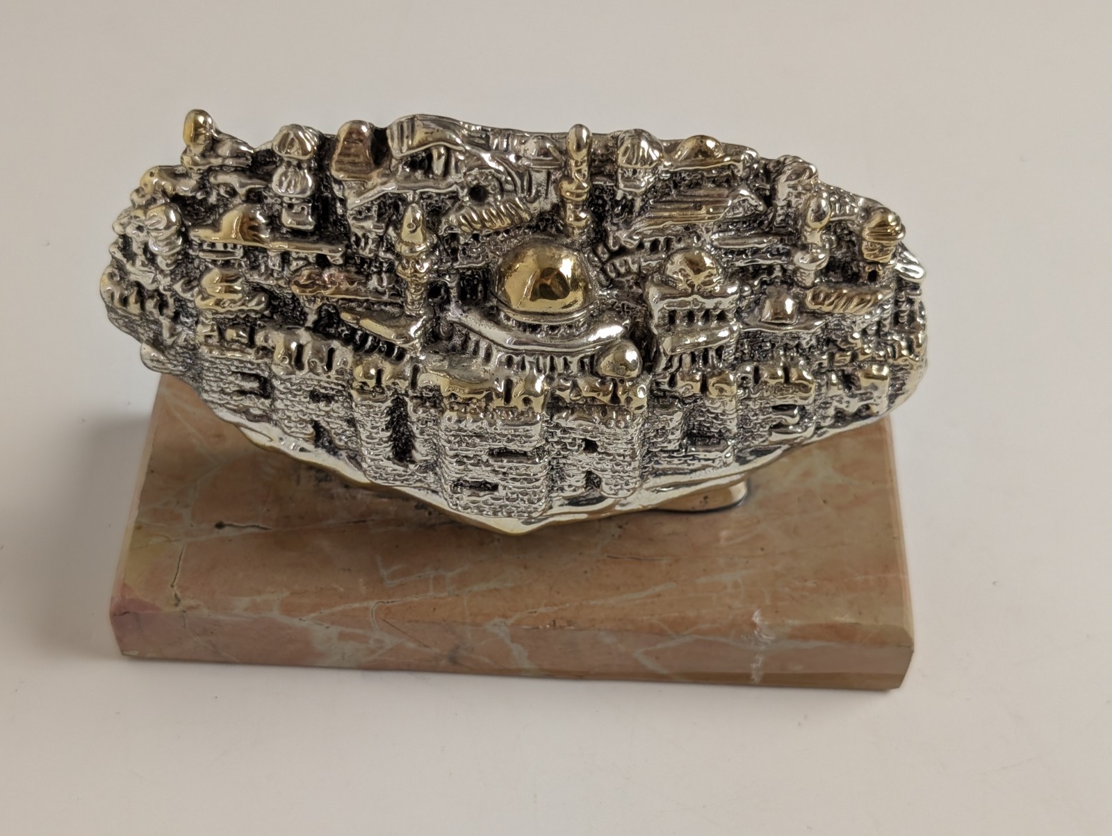 Vintage Jerusalem Israel 925 Silver Gold Tone Old City Sculpture Marble Base