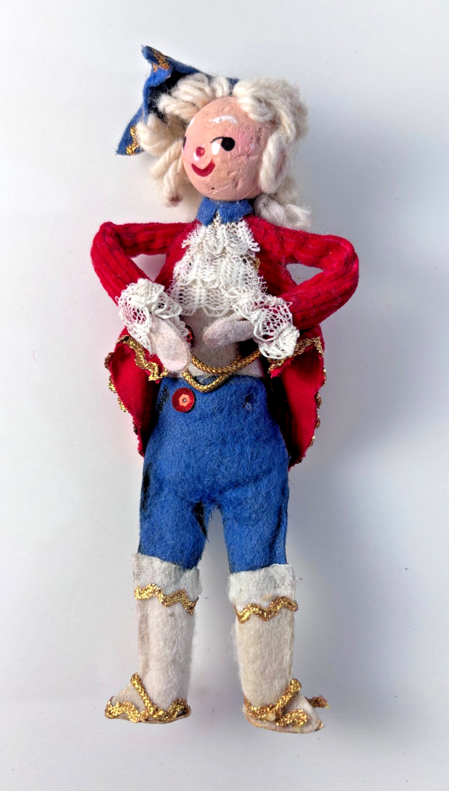Vtg Colonial Man Felt Christmas Ornament Painted Styrofoam Head Made in Japan