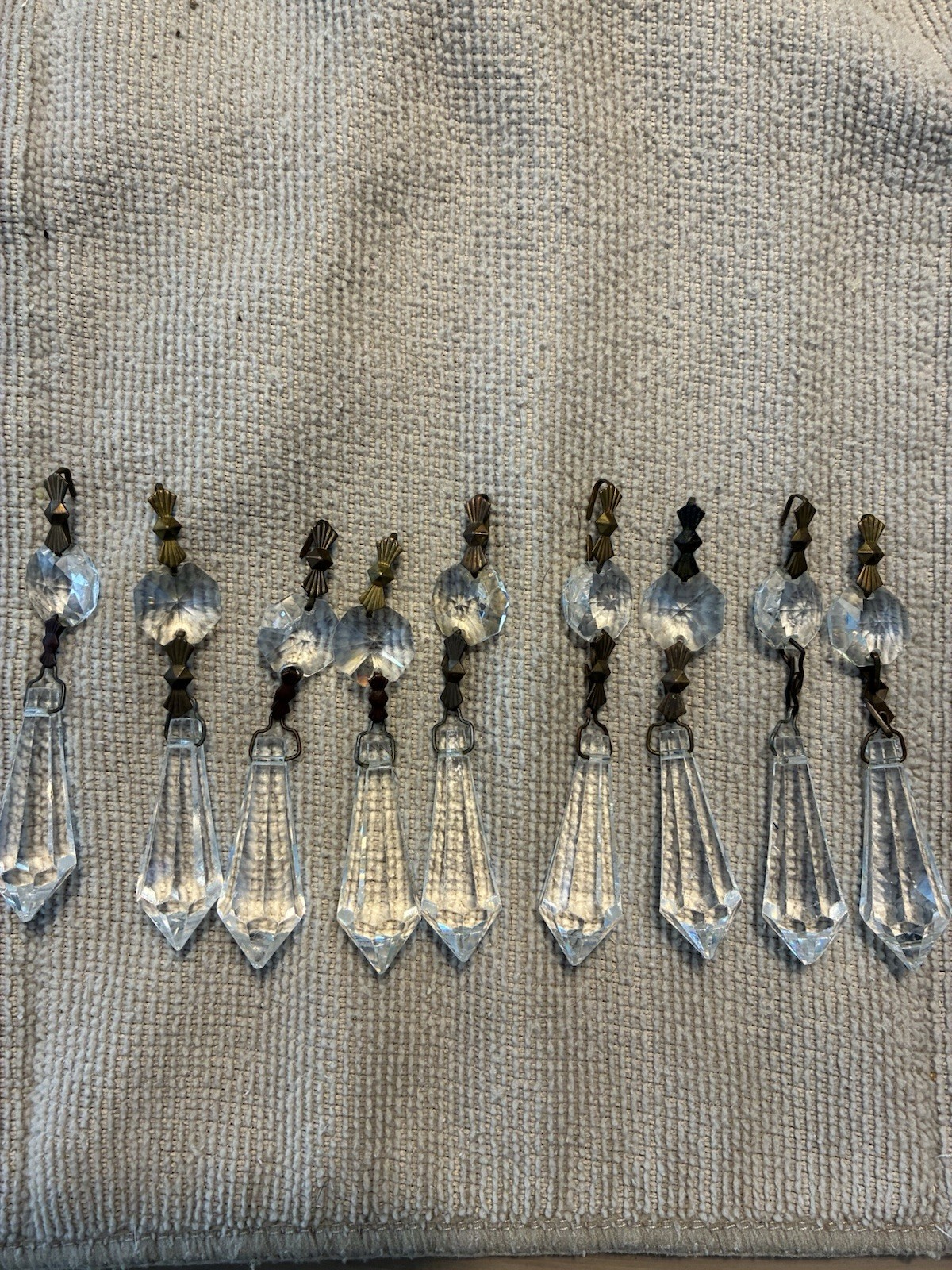Lot (9) VTG  2.5” Clear Faceted DROP PRISMS W/ Octagon Crystal Chandelier Parts