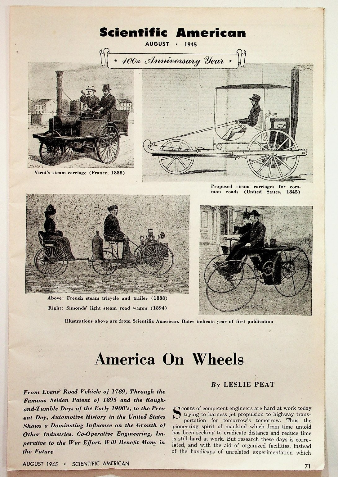 1945 Scientific American Magazine Article America On Wheels Antique Cars History 1945 Scientific American Magazine Article America On Wheels Antique Cars History
