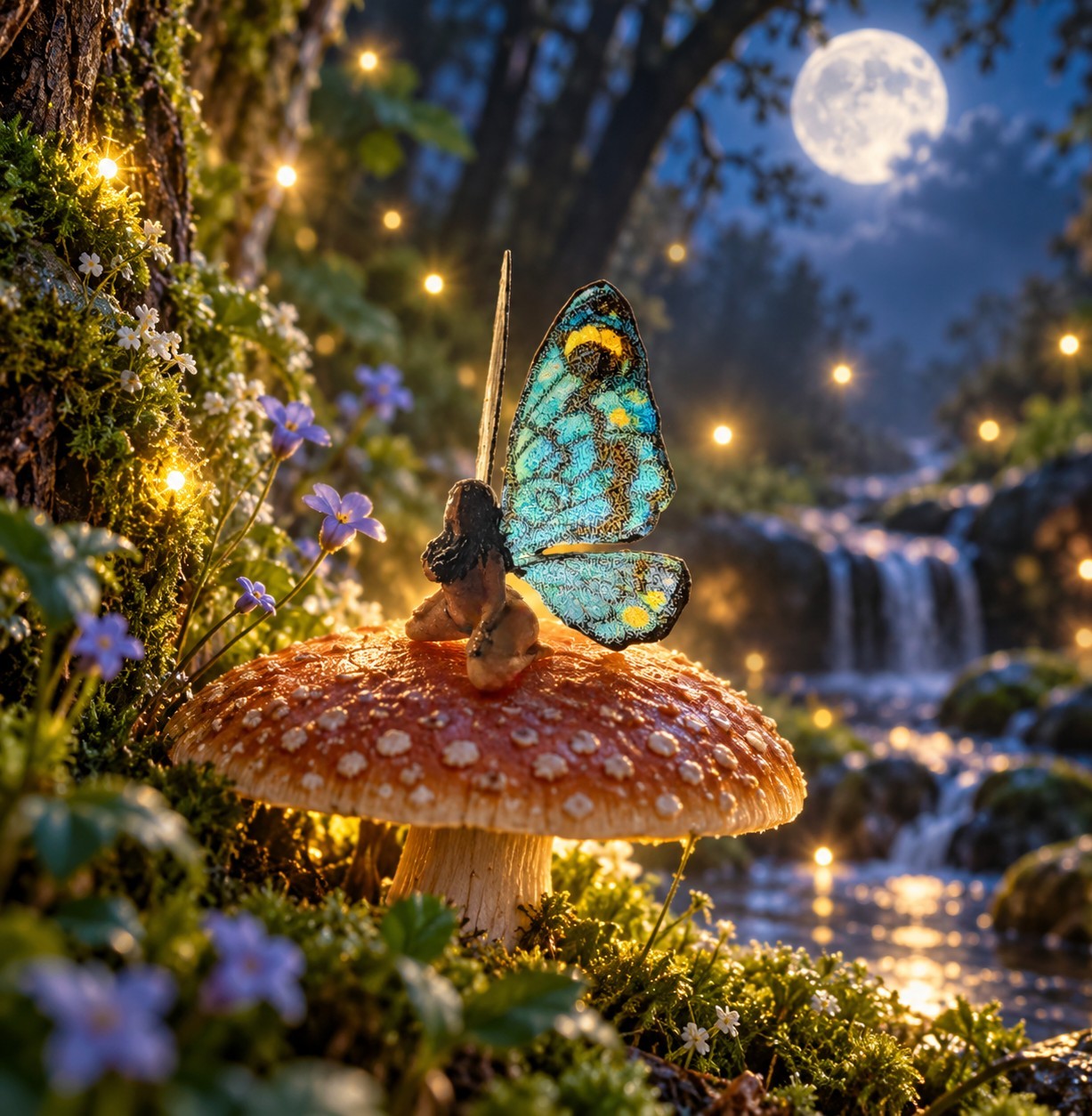 Handmade Plus Size Fairy Figurine Miniature Garden Blue Moon Wing Micro Pixi  