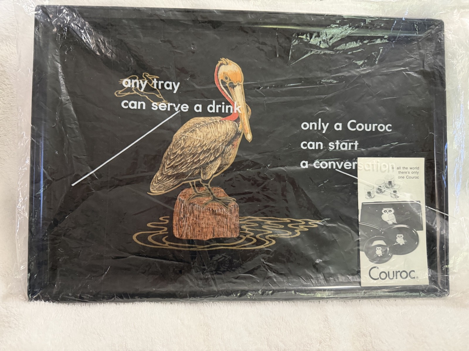 Vintage Couroc of Monterey Pelican Tray Large NOS Sealed MCM Barware Coastal