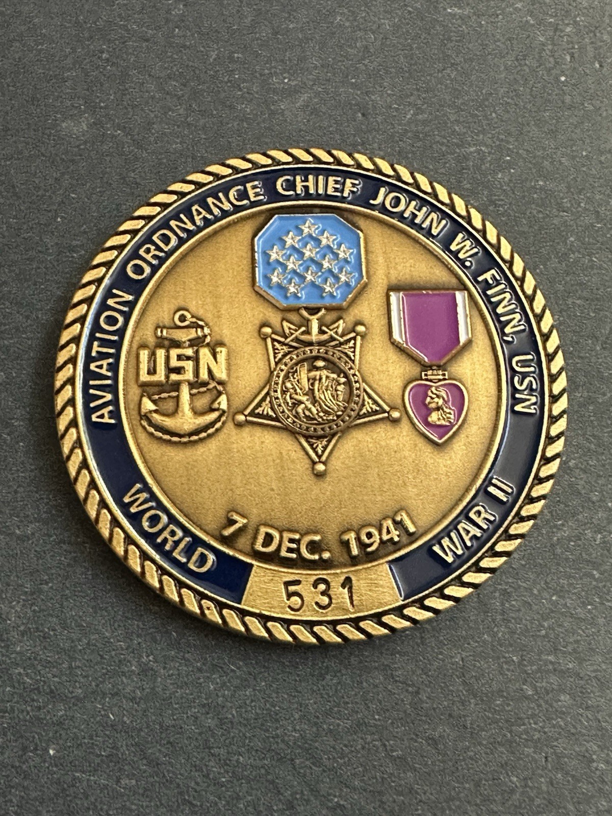 John W Finn USN Medal Of Honor Challenge Coin 