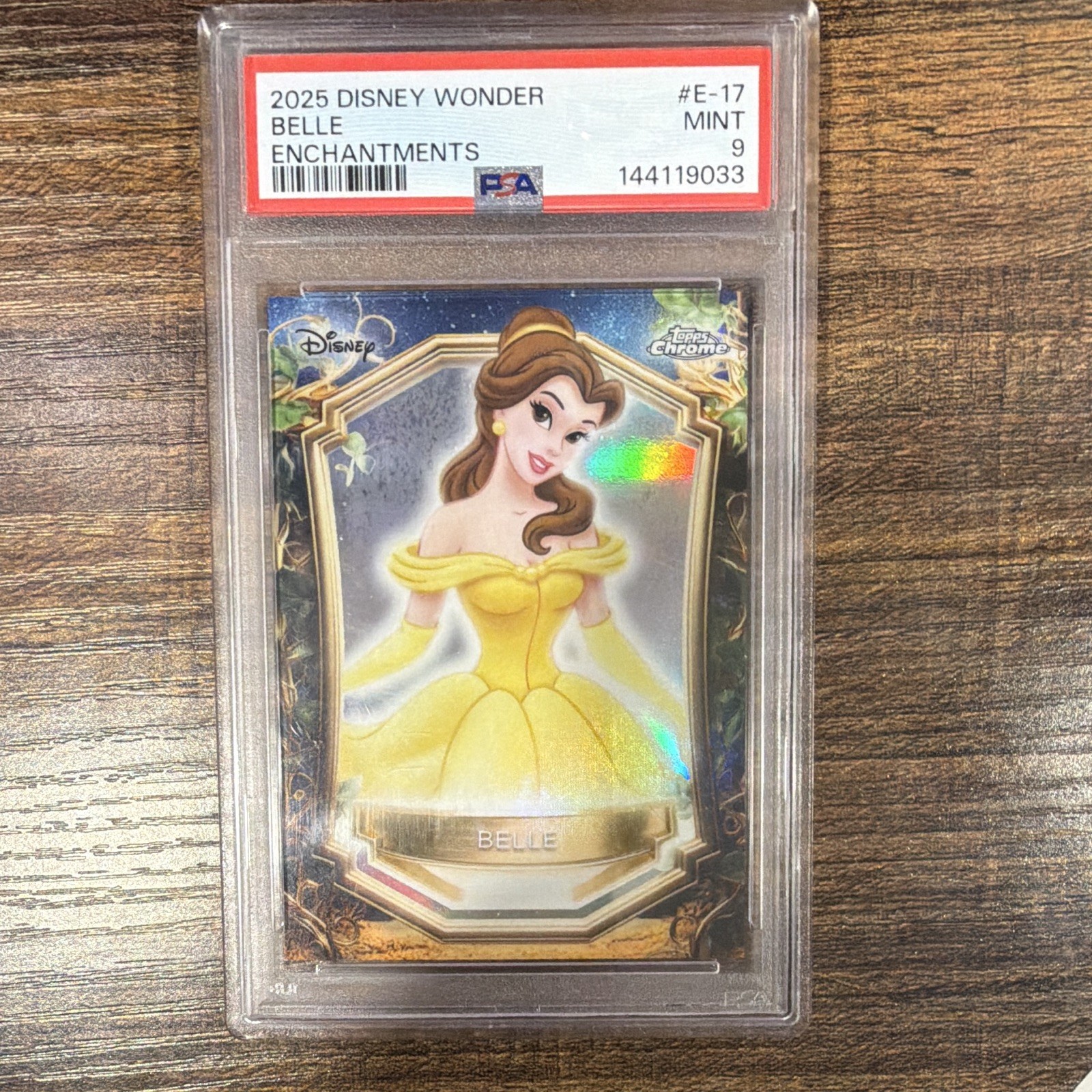 Topps Chrome2025 Disney Wonder Enchantments Belle E-17 PSA 9