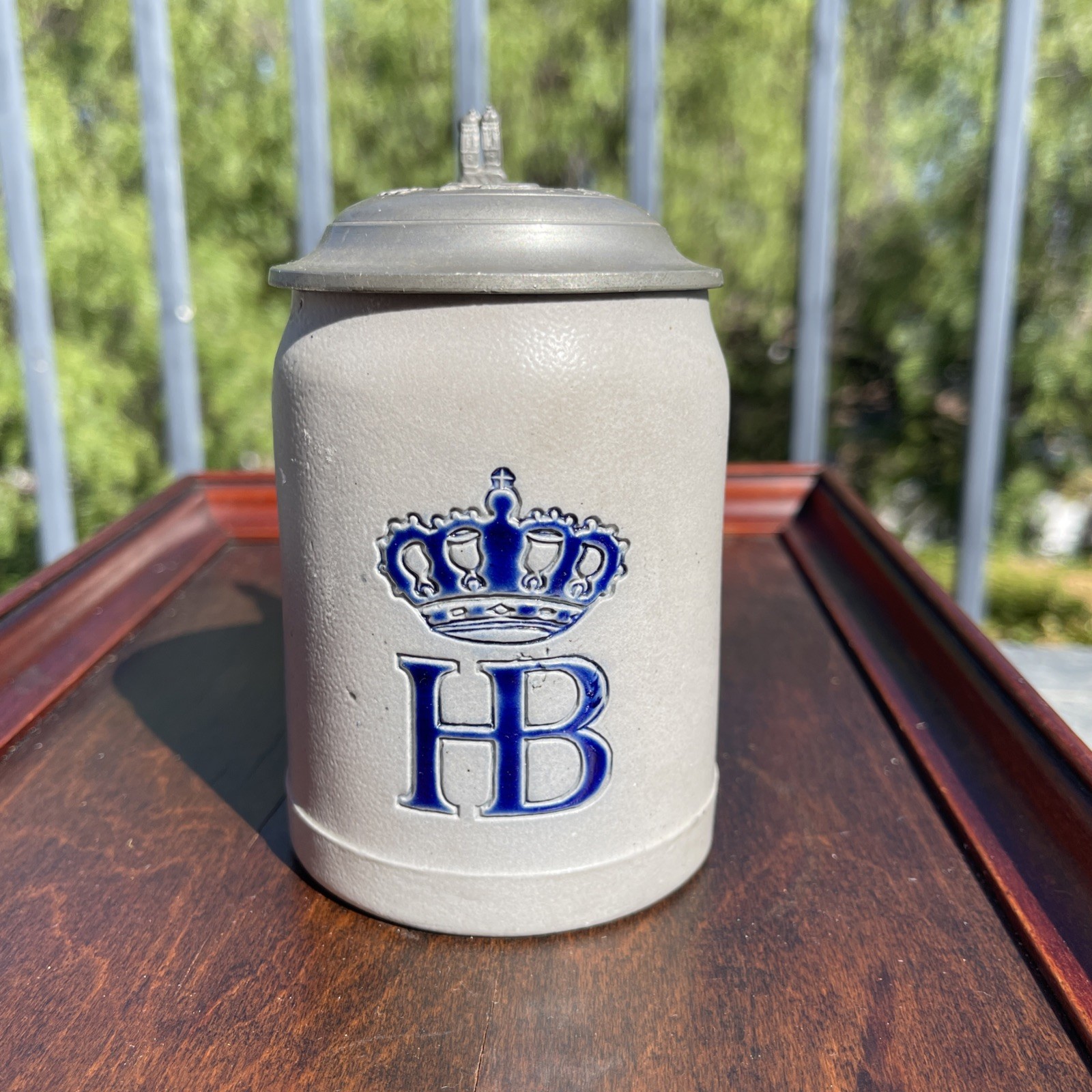 VTG HB Hofbräuhaus München German Lidded Beer Stein Salt Glaze Stoneware .25L