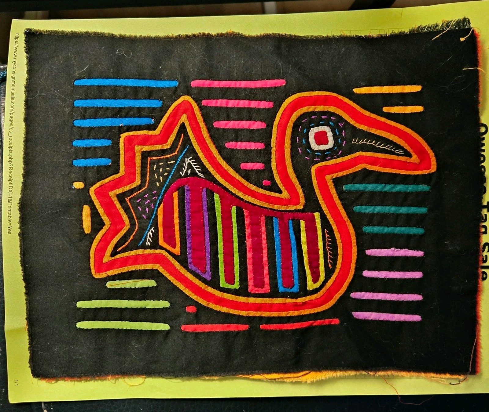Kuna Mola Panama Vintage Hand Sewn Folk Art Textile 7.5 x 9.5 Inch Piece Bird Kuna Mola Panama Vintage Hand Sewn Folk Art Textile 7.5 x 9.5 Inch Piece Bird