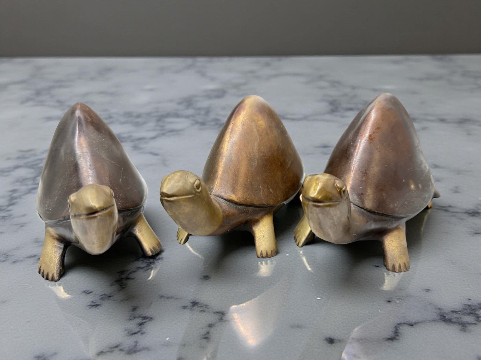1x Handcrafted Bronze Brass Turtle Tortoise Figurine India Vintage 8