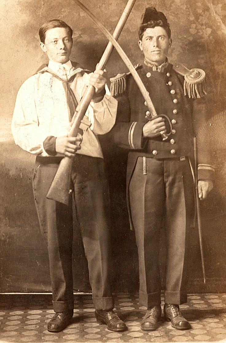 Antique Vtg Real Photo Postcard Photograph French Military Men Uniform Gun Sword