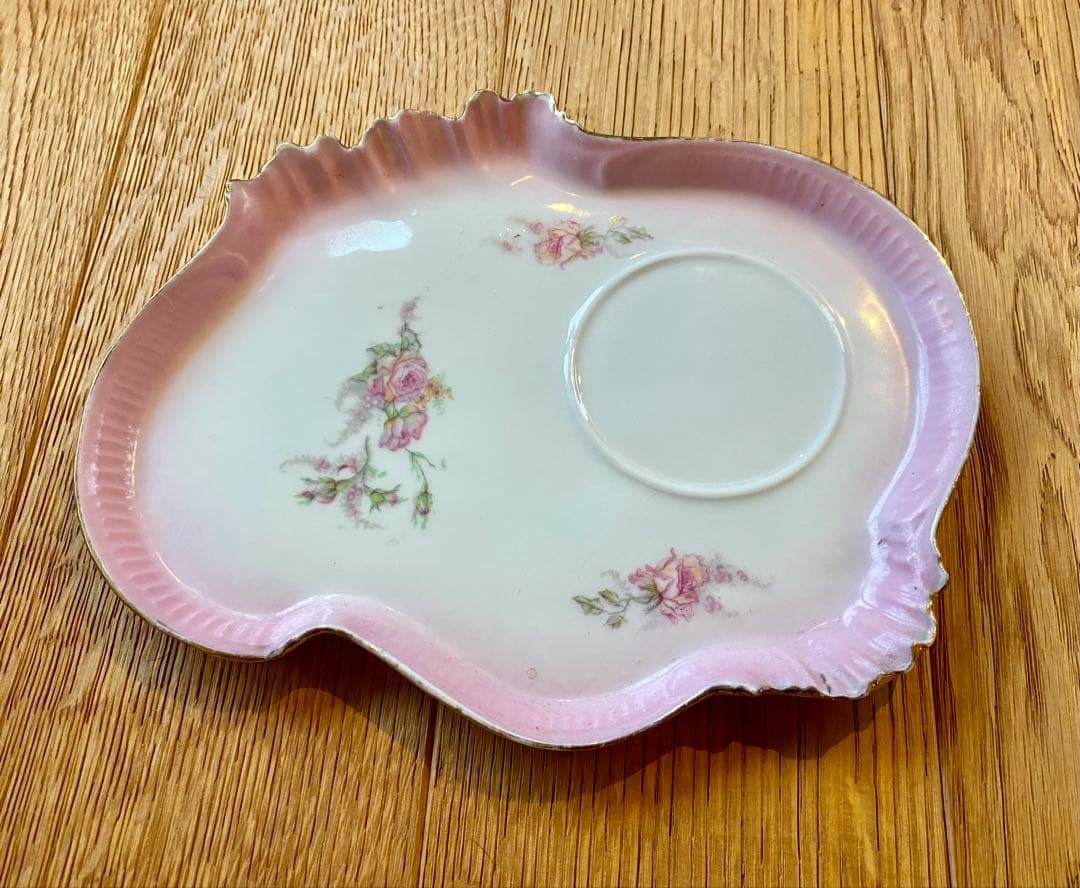 French Antique Old Limoges Porcelain Plate Rose Pink Frill Pre-Owned