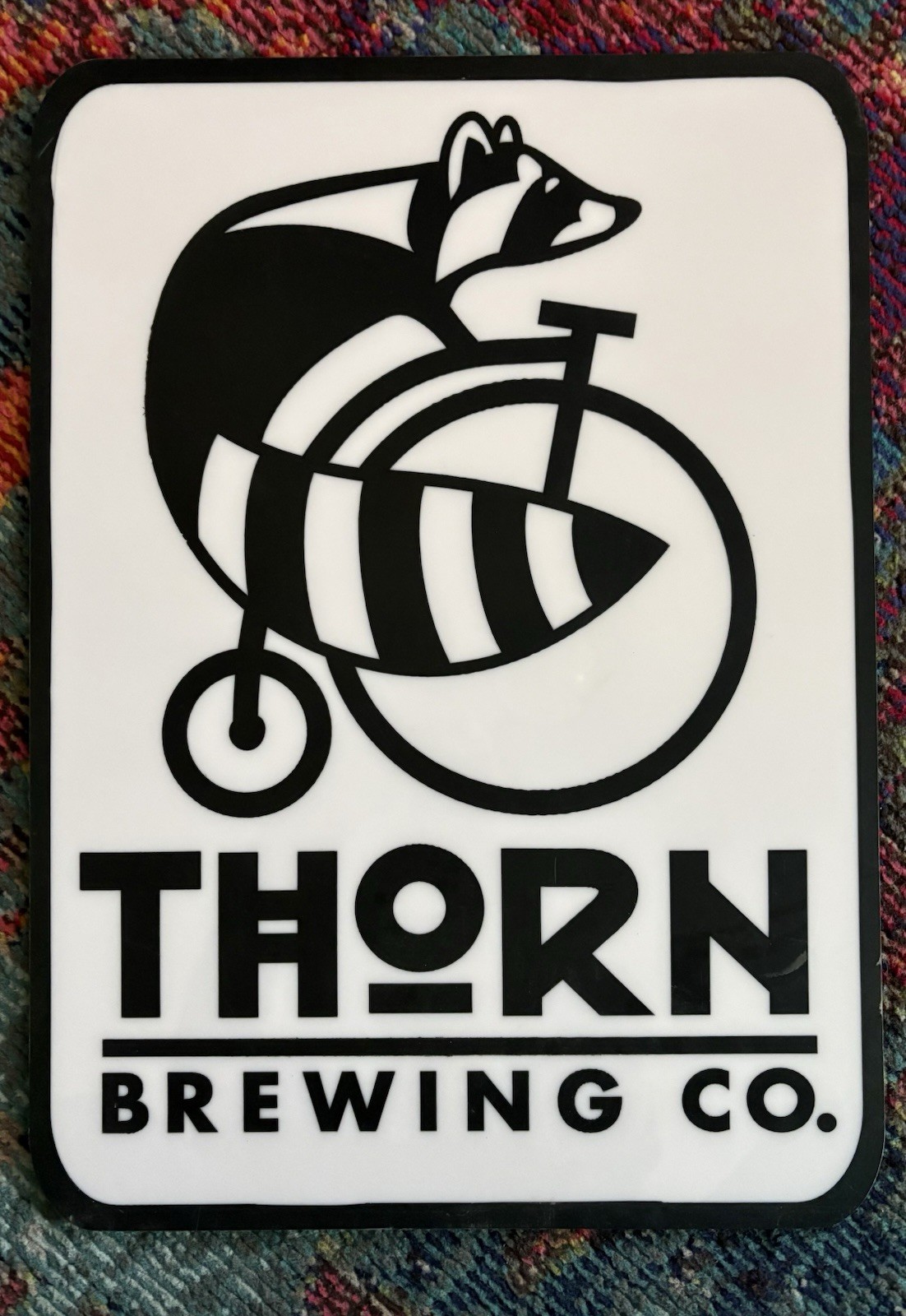 Rare Thorn Street Brewery Raccoon Bike Wooden Beer Sign / Great Condition