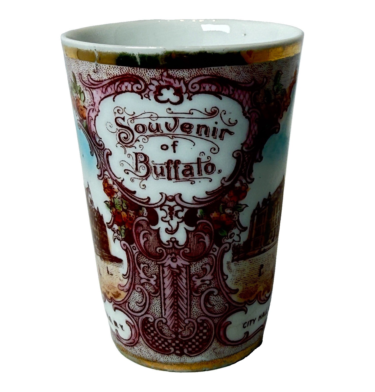 BUFFALO NY NEW YORK Souvenir ANTIQUE PAINTED Porcelain Trinket CUP BUFFALO NY NEW YORK Souvenir ANTIQUE PAINTED Porcelain Trinket CUP