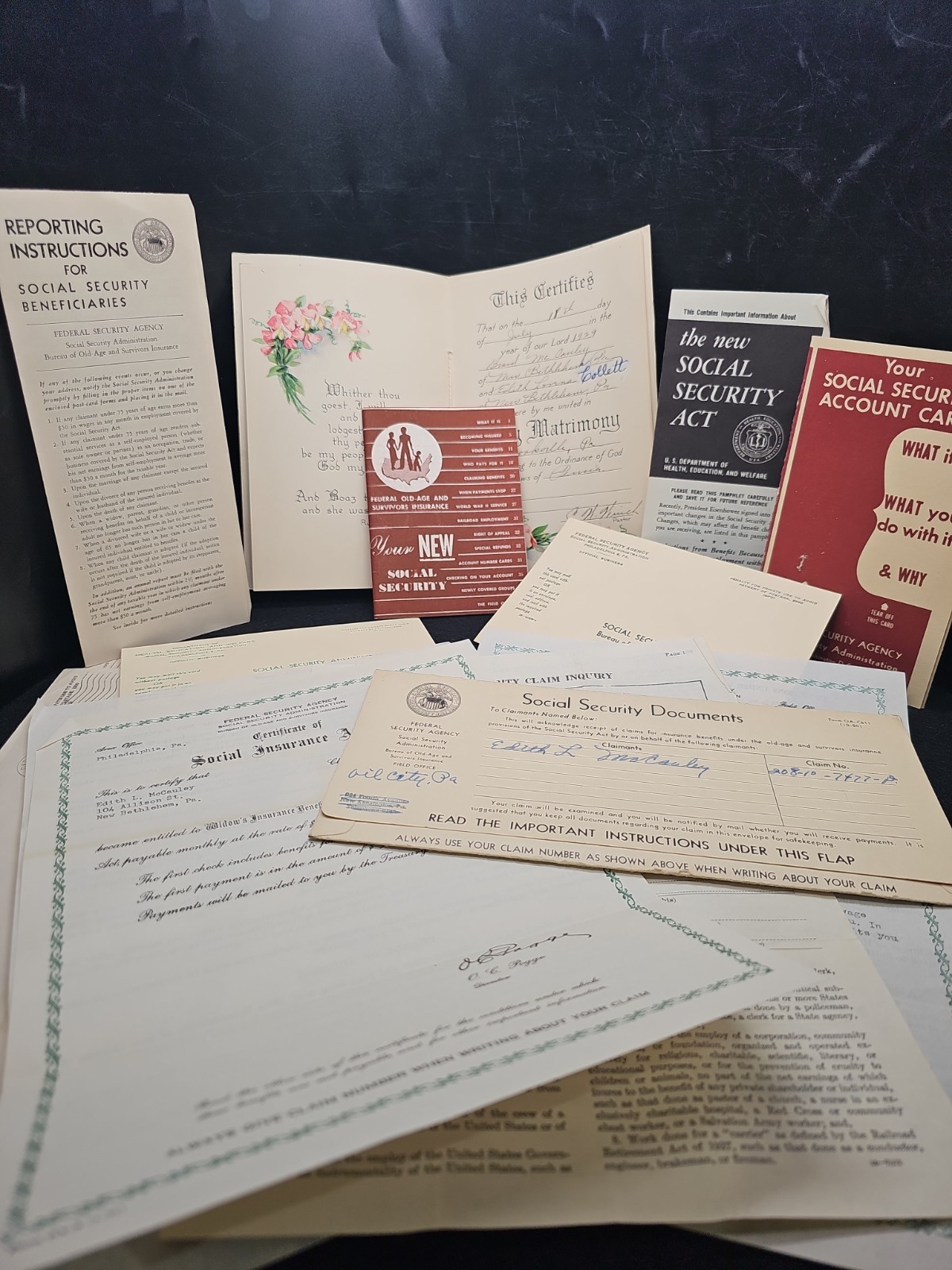 Vtg 1950\'s Social Security Booklet / 1951 SS Brochure Letters / 1929 Marriage Vtg 1950\'s Social Security Booklet / 1951 SS Brochure Letters / 1929 Marriage