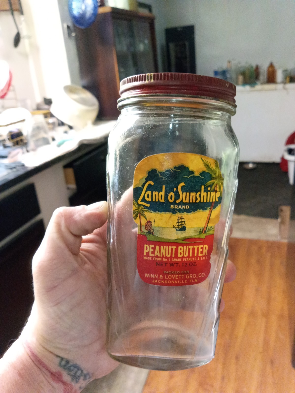 Rare Vintage Land o’ Sunshine Peanut Butter Jar w/ Printed Recipe Lid