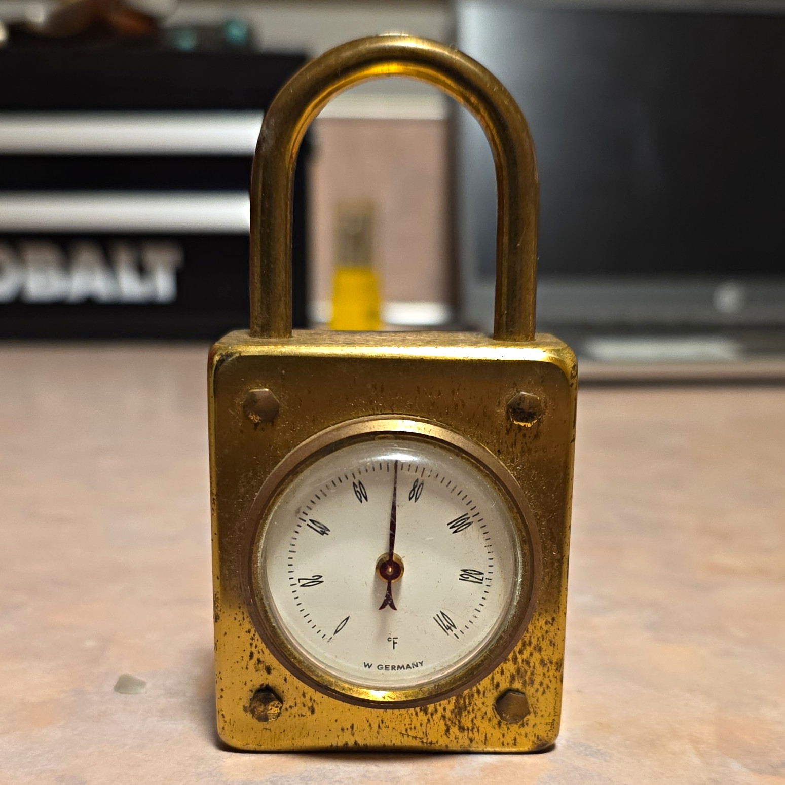 Brass Padlock Style Thermometer Antique Vintage W. Germany