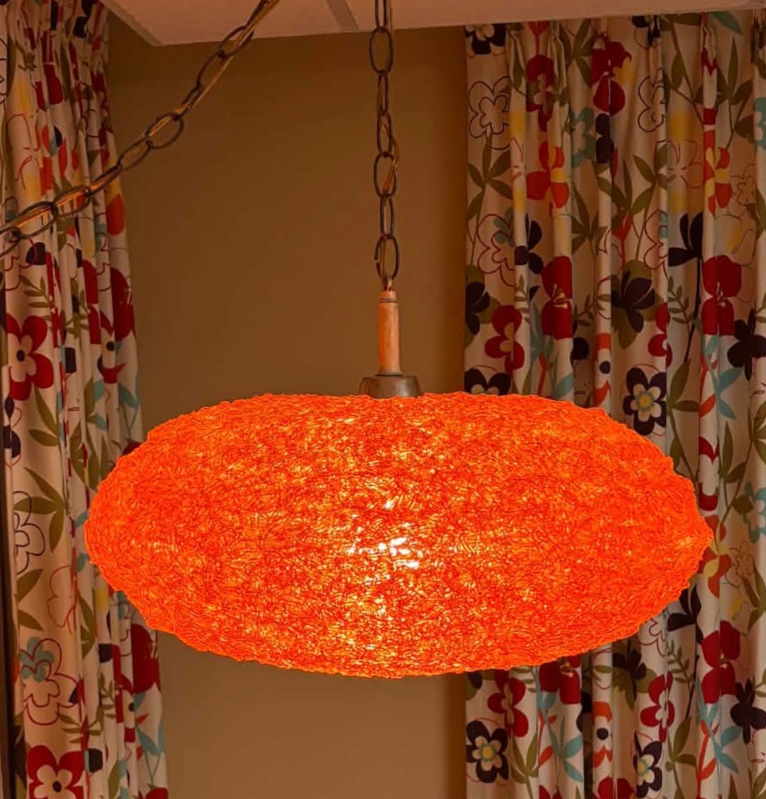 Rare ~ LG MCM Spun Lucite ORANGE FLYING SAUCER Spaghetti Swag Ceiling Lamp Light Rare ~ LG MCM Spun Lucite ORANGE FLYING SAUCER Spaghetti Swag Ceiling Lamp Light
