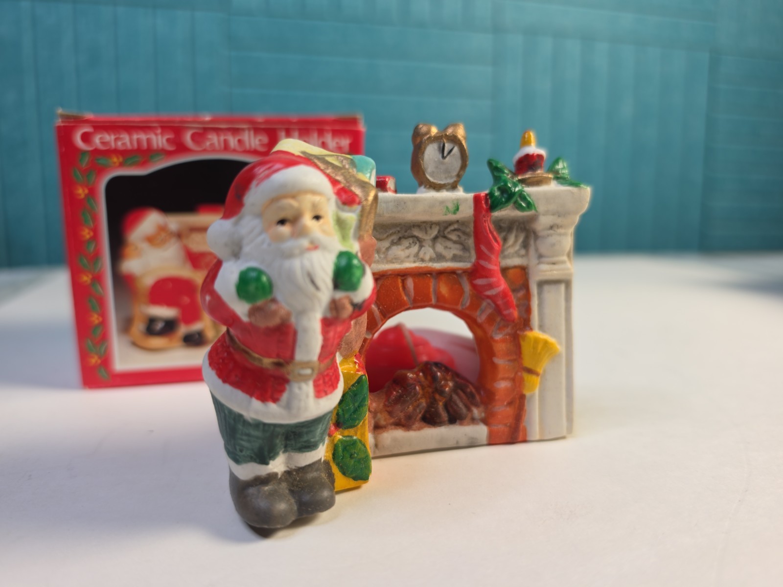 Night Before Christmas Ceramic Candle Holder 1987 VTG Sleeping Santa Fireplace Night Before Christmas Ceramic Candle Holder 1987 VTG Sleeping Santa Fireplace