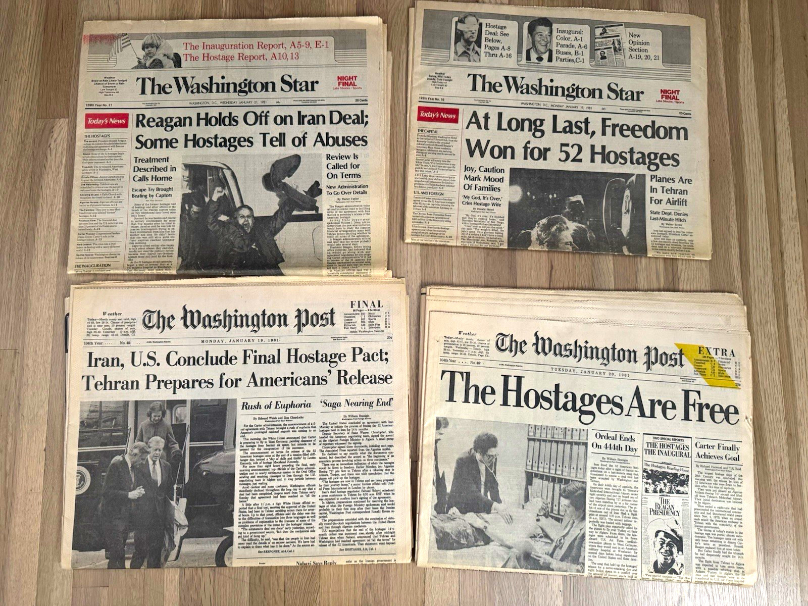 1981 Iran Hostage Crisis Newspapers Lot Washington Post/Star Hostages Free