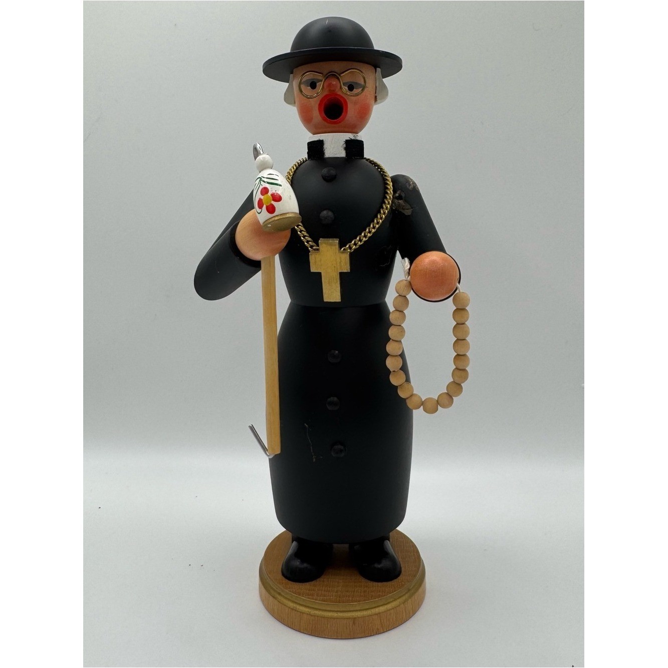 German Wooden Incense Smoker Priest Pastor Eva Beyer Seiffen Erzgebirge Vintage