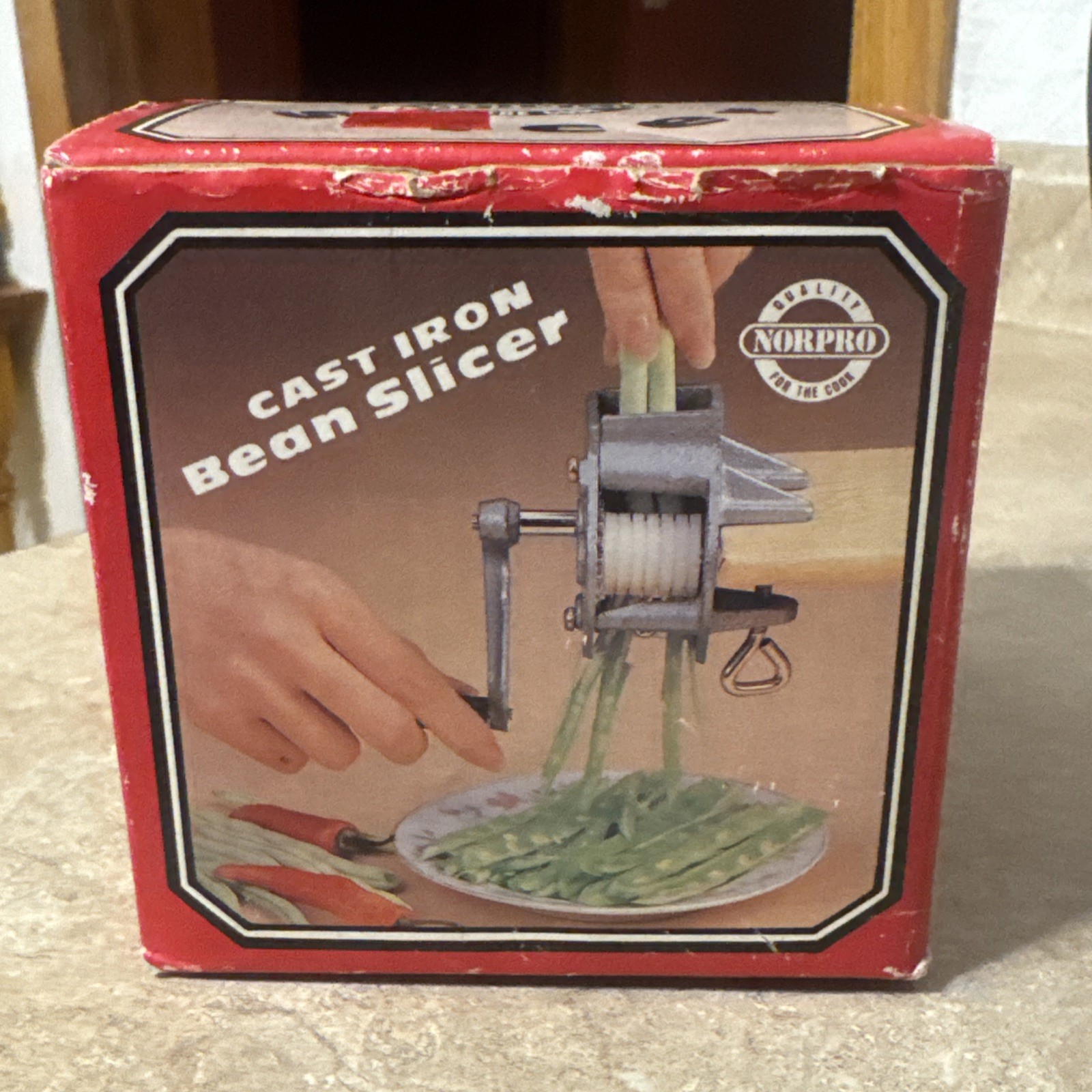 Vintage Norpro Cast Iron Bean Slicer Stringer Cutter Kitchen Gadget Tool In Box
