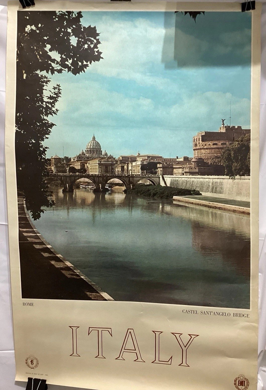 Original 1962 ENIT Italy Rome Castel Sant’Angelo Vintage Travel Poster 24x38