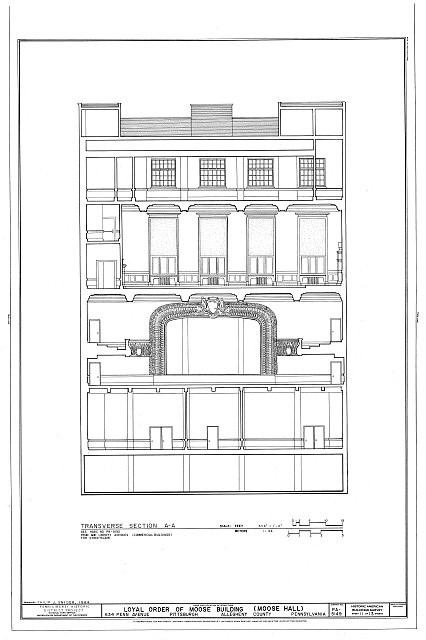 Pittsburgh PA Loyal Order of Moose Building Moose Hall 1900s Transverse Section
