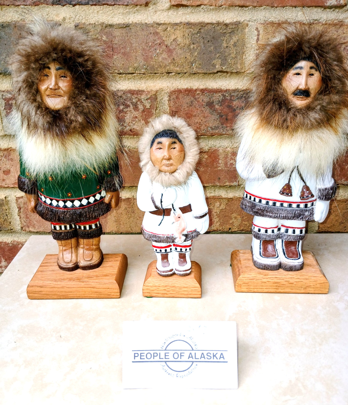 Signed Inuit Eskimo Hand Carved Painted Wooden Figurine Alaskan Native Art