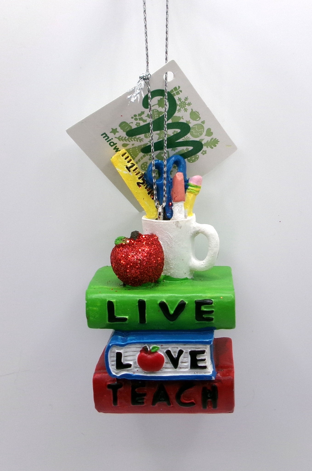 GIFT FOR THE TEACHER LIVE LOVE TEACH DECORATED CHRISTMAS ORNAMENT NEW