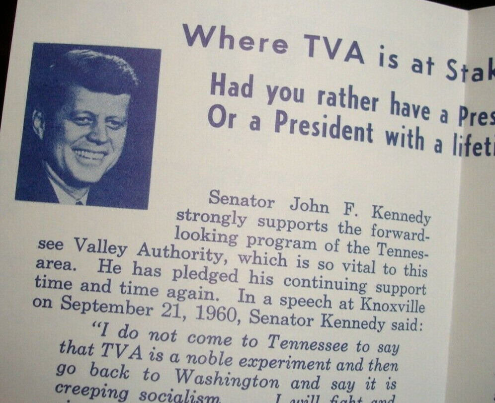 1960 JFK John Kennedy TVA Tennessee Valley Authority Political Campaign Leaflet 1960 JFK John Kennedy TVA Tennessee Valley Authority Political Campaign Leaflet