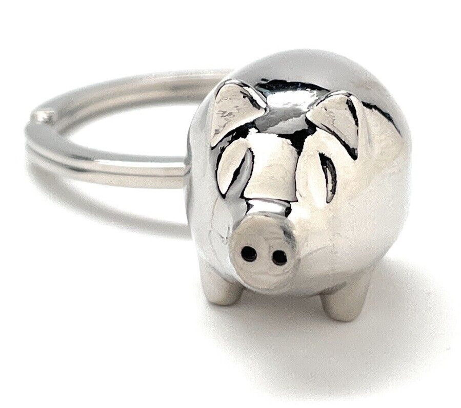 Cute Silver Pig Keychain | Mini Piggy Charm for Animal Lovers, Farmers, or Pig