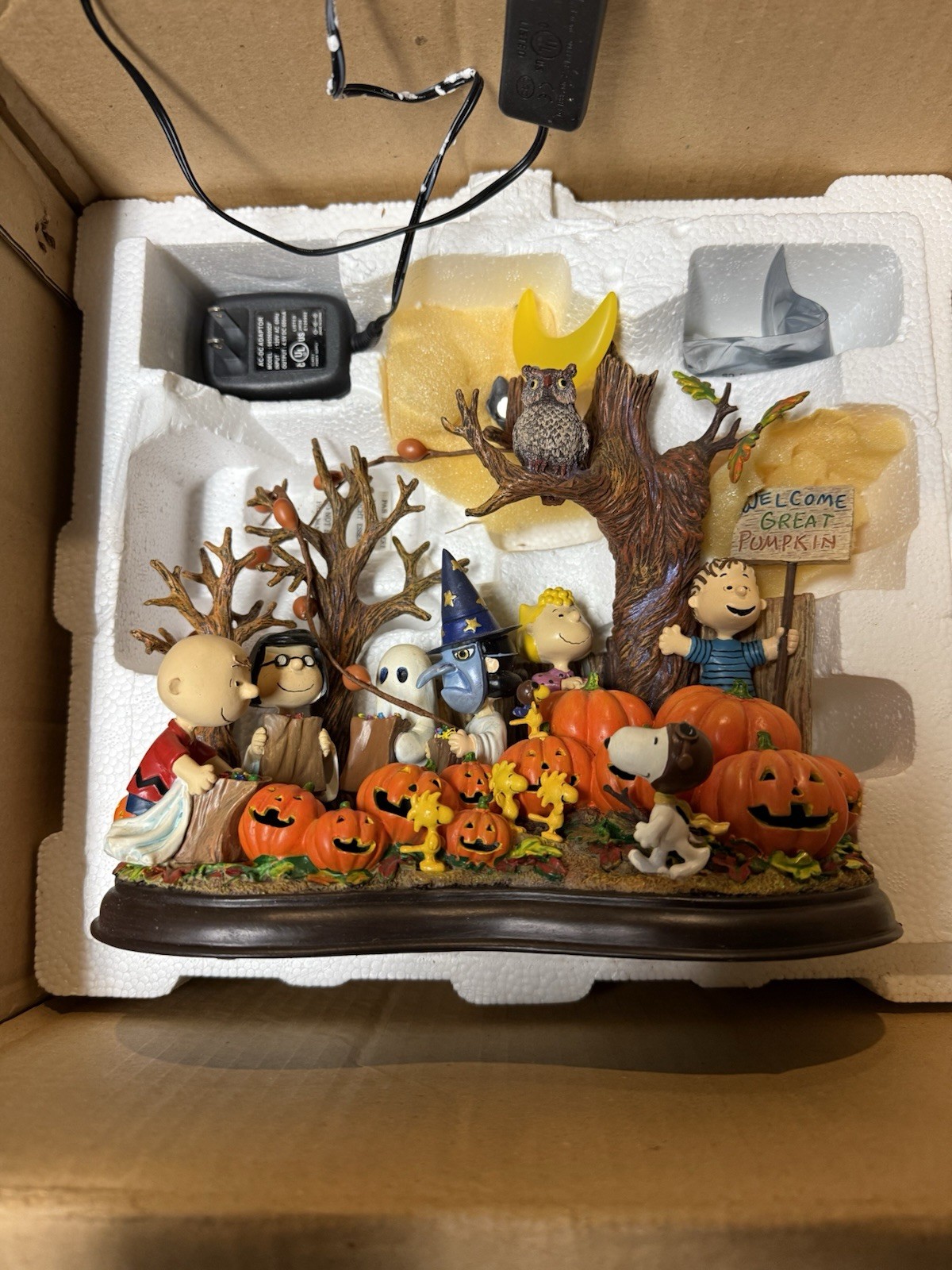 Vtg Charlie Brown Welcome Great Pumpkin Halloween Lighted Sculpture Danbury Mint