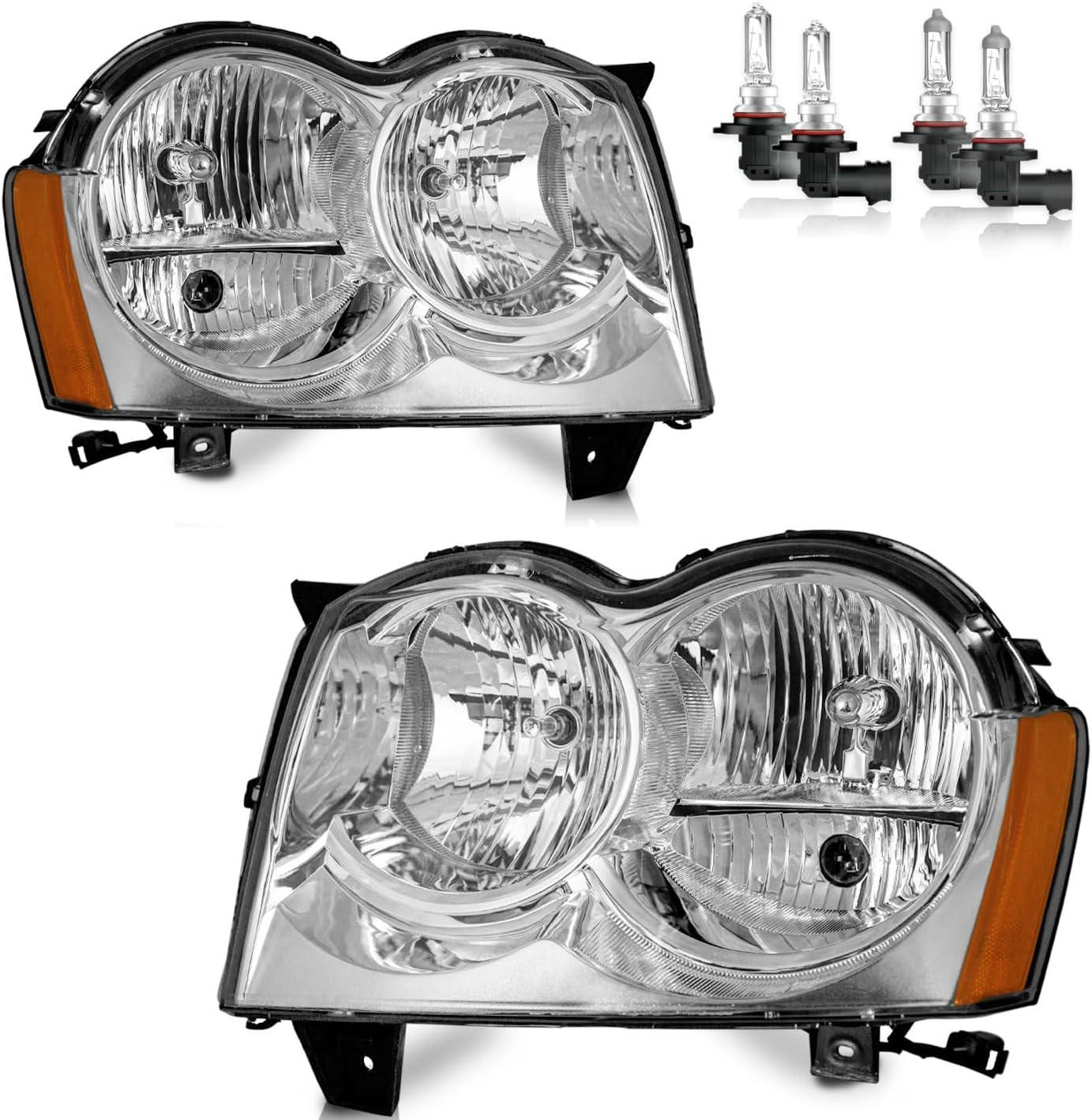 Headlights W/Bulbs for 2005 2006 2007 Jeep Grand Cherokee 4Dr