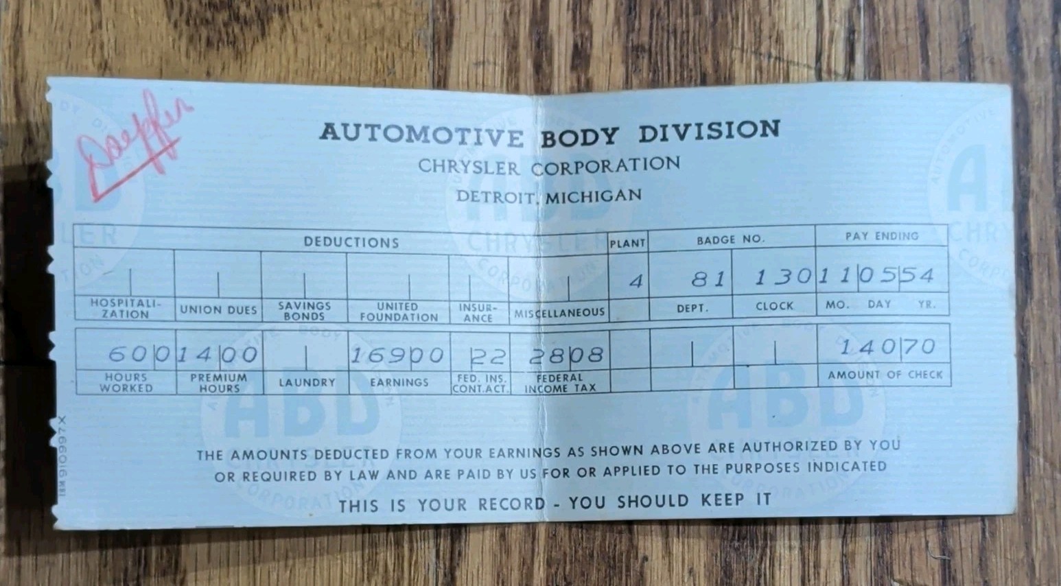 Vintage 1954 1955 Detroit Ephemera (27) Chrysler Pay Stubs Edison Bill McDowell