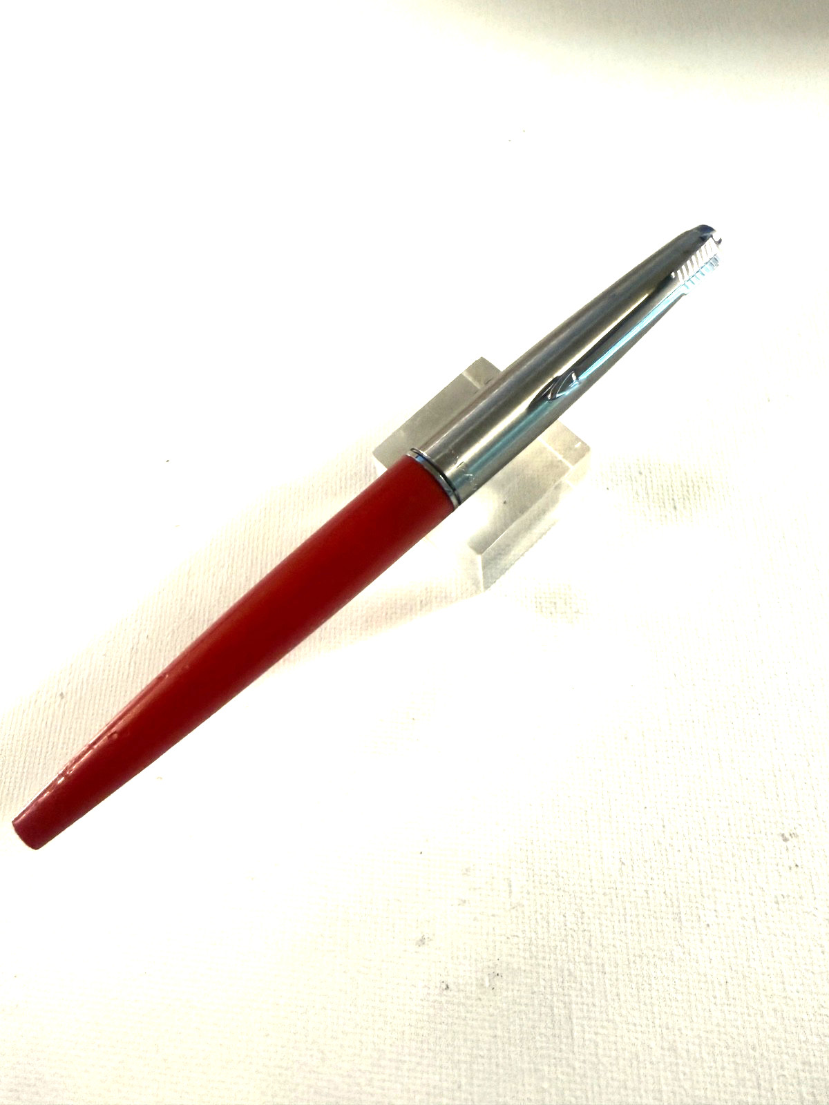 1960s red Parker 45 Fountain pen FINE nib Cartridge filler. Chrome trim.  NICE