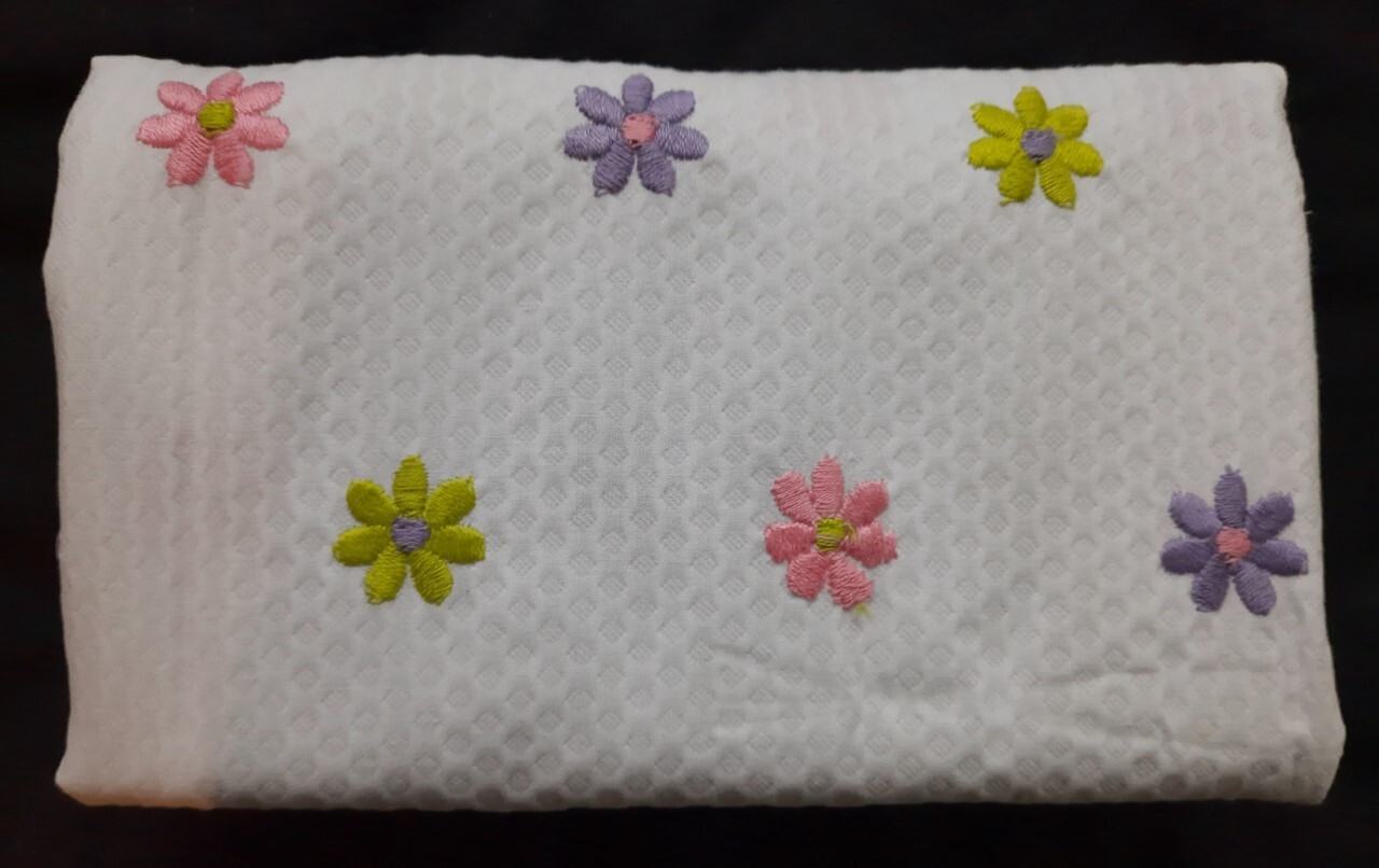 REDUCED Fabric, Embroidered White Waffle Weave, 1 yard x 44