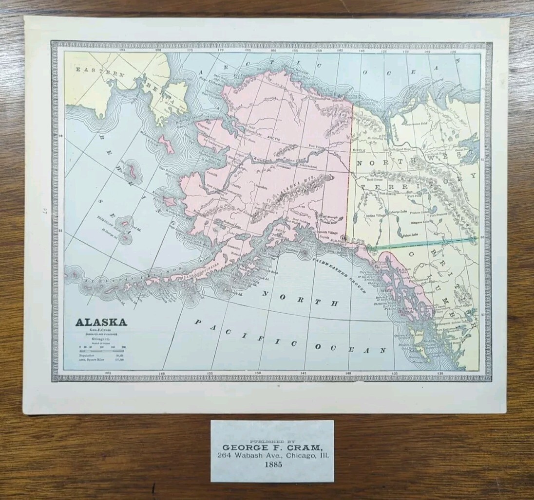 Vintage 1885 ALASKA Map 13\