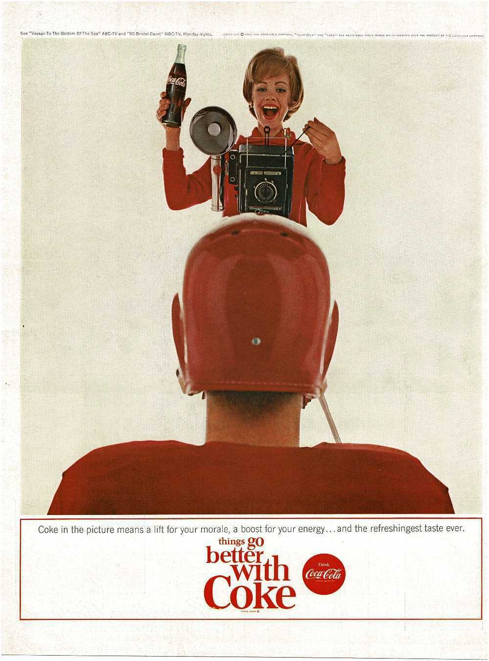 1964 COCA COLA COKE soda Photographing football player Vintage Print Ad