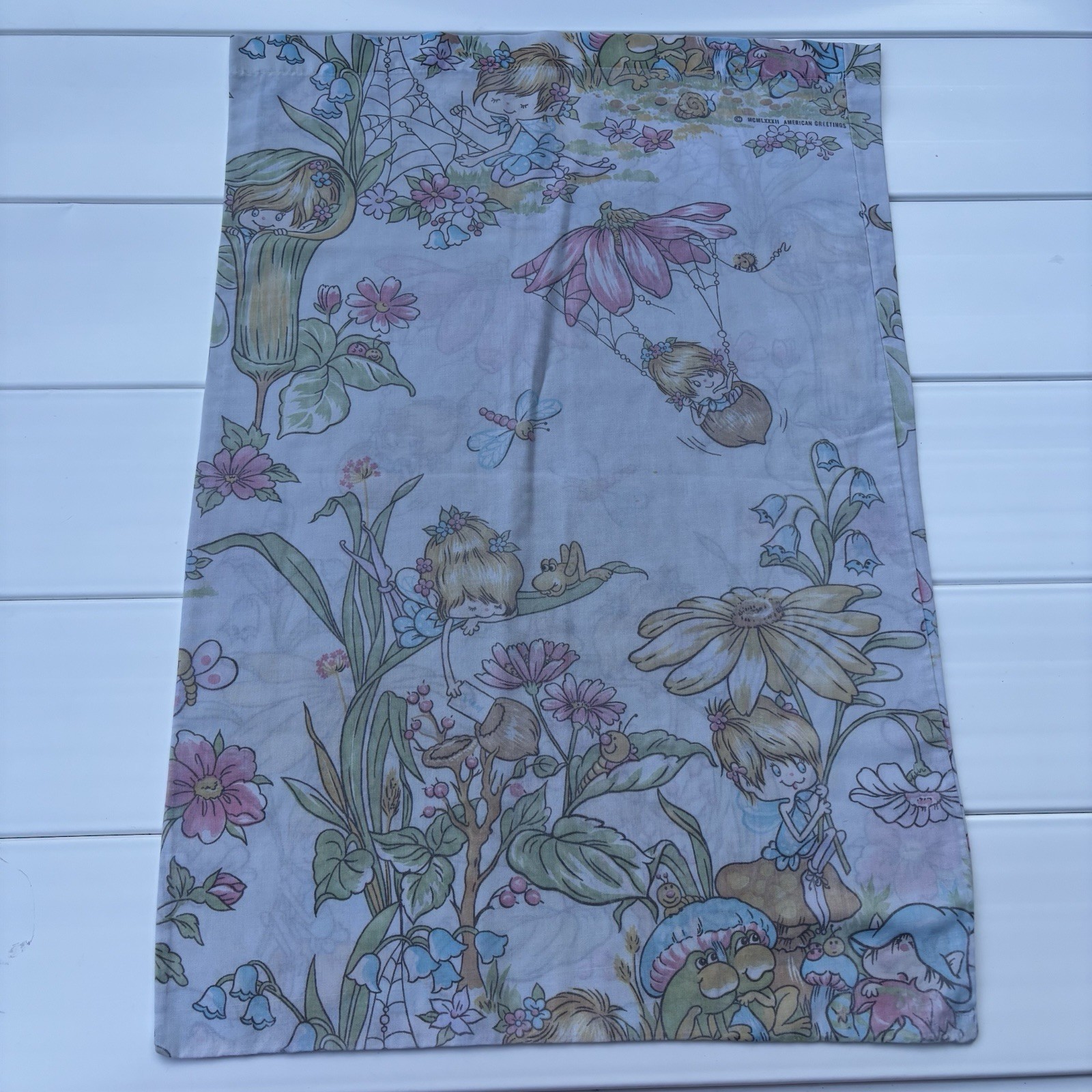 Vintage 1972 American Greetings Pillowcase Fairy Woodland Floral Mushroom 70s