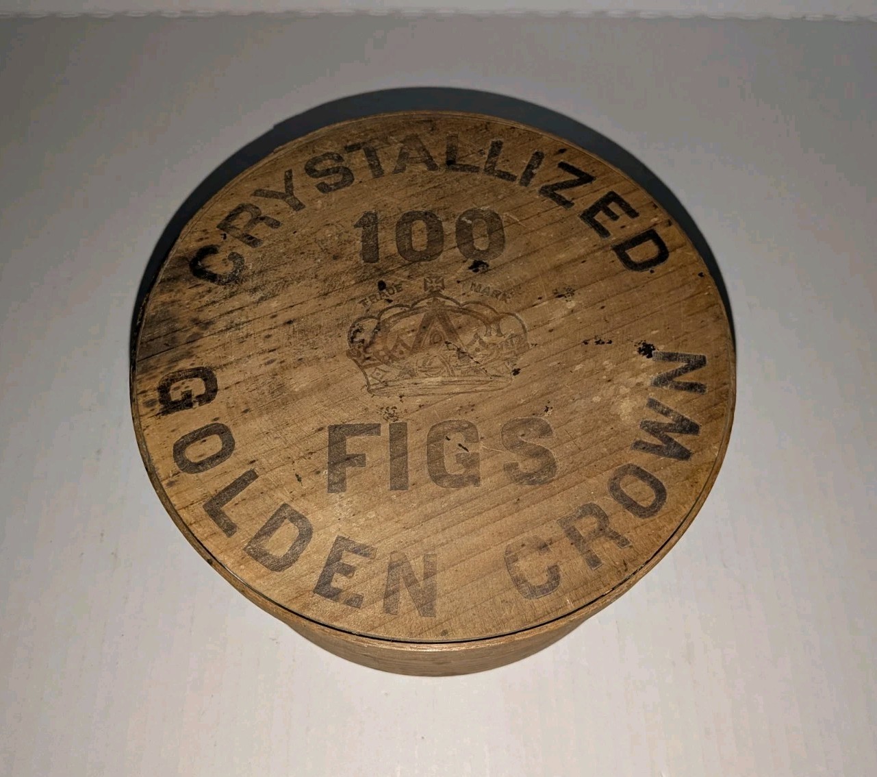 Vintage Golden Crown Crystallized Figs Wooden Pantry Box Antique Round Bentwood
