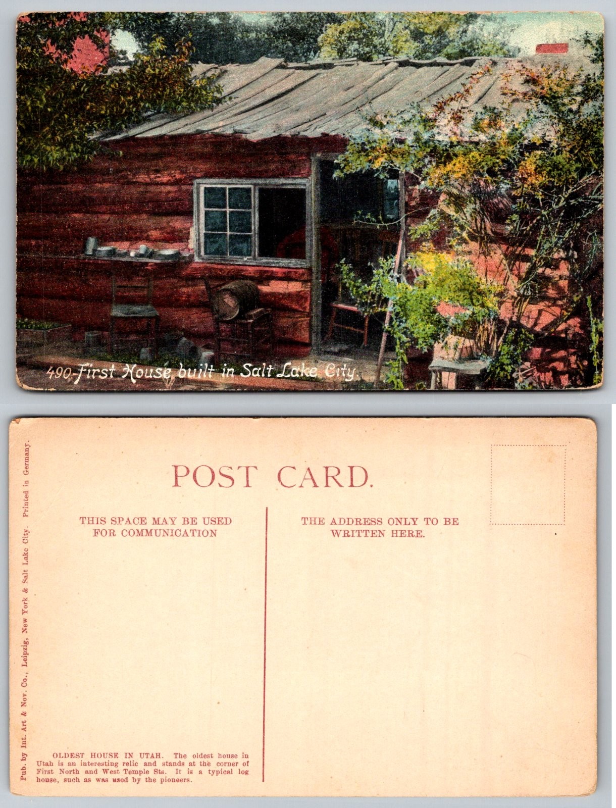 Salt Lake City Utah First House Oldest House Pioneer Log Postcard