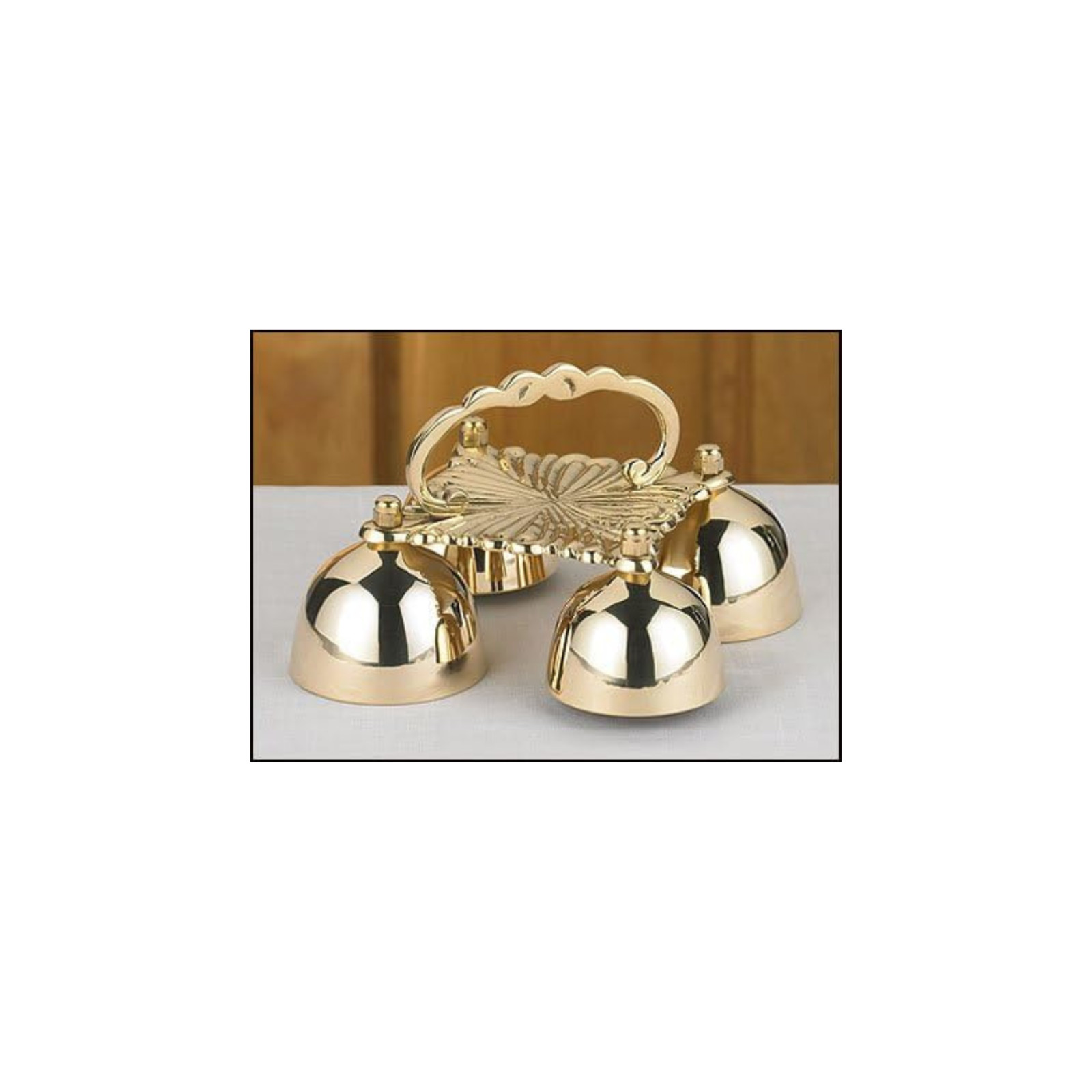 Christian Brands Autom 4 Cup Sacristy Bell with Handle Silver Brass Christian Brands Autom 4 Cup Sacristy Bell with Handle Silver Brass