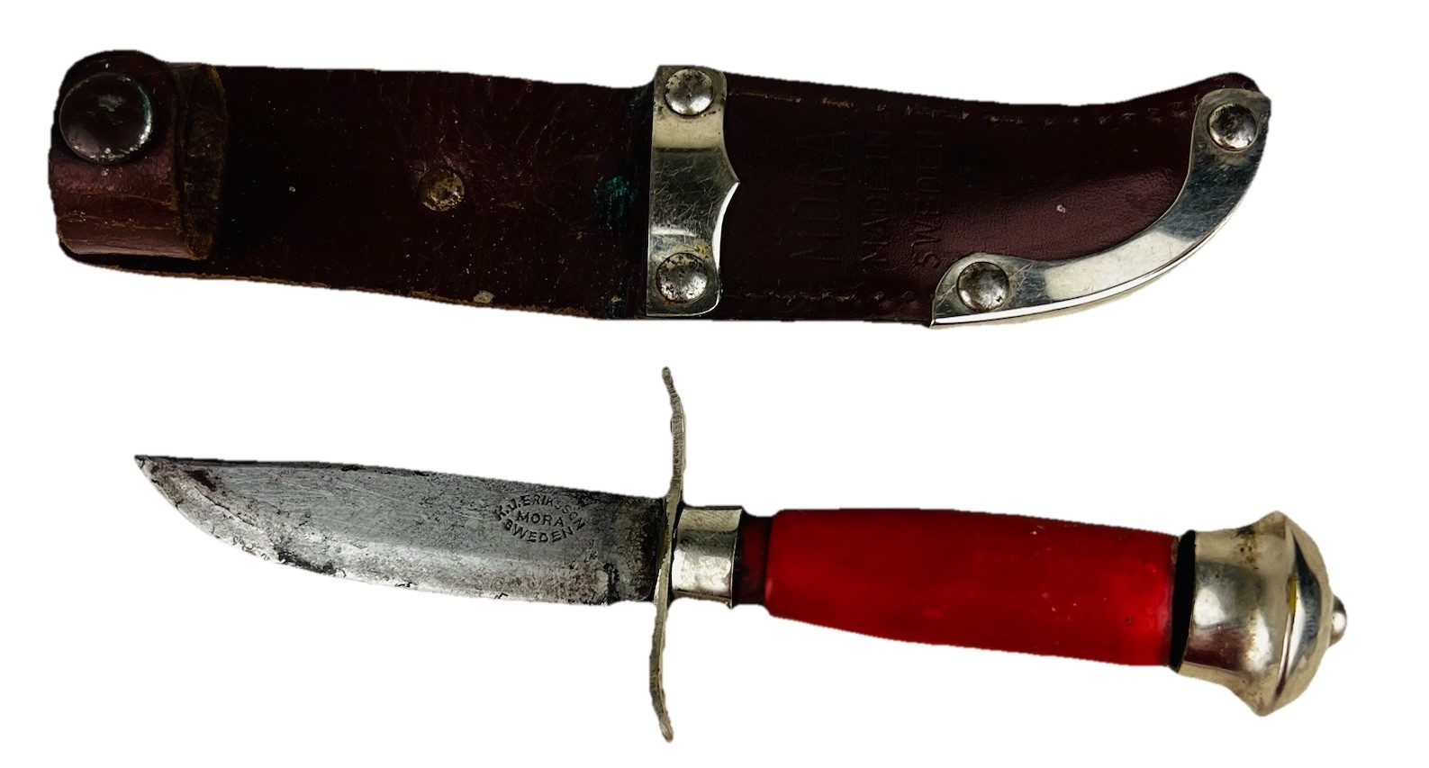 Vintage Mora Knife Sweden Birch Burl Handled Knife & Original Sheath Vintage Mora Knife Sweden Birch Burl Handled Knife & Original Sheath
